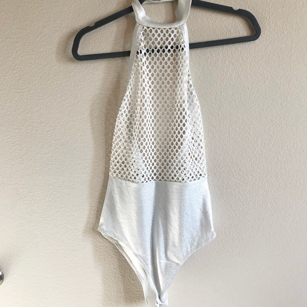 Silver and White Rave Bodysuit Leoptard Jumpsuit